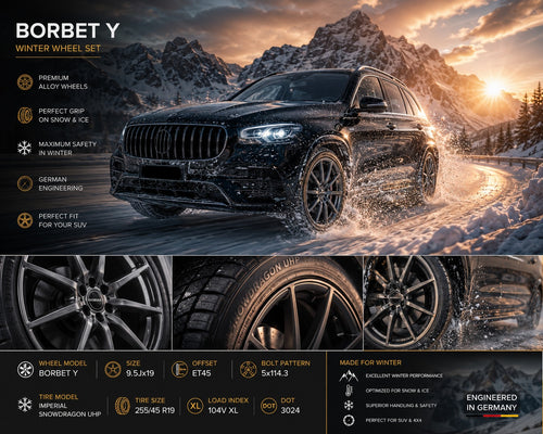 4 x Borbet Y Winterräder 255/45 R19 für Tesla Model Y  Imperial Snowdragon SUV XL ET45 5x114.3 Kompletträder