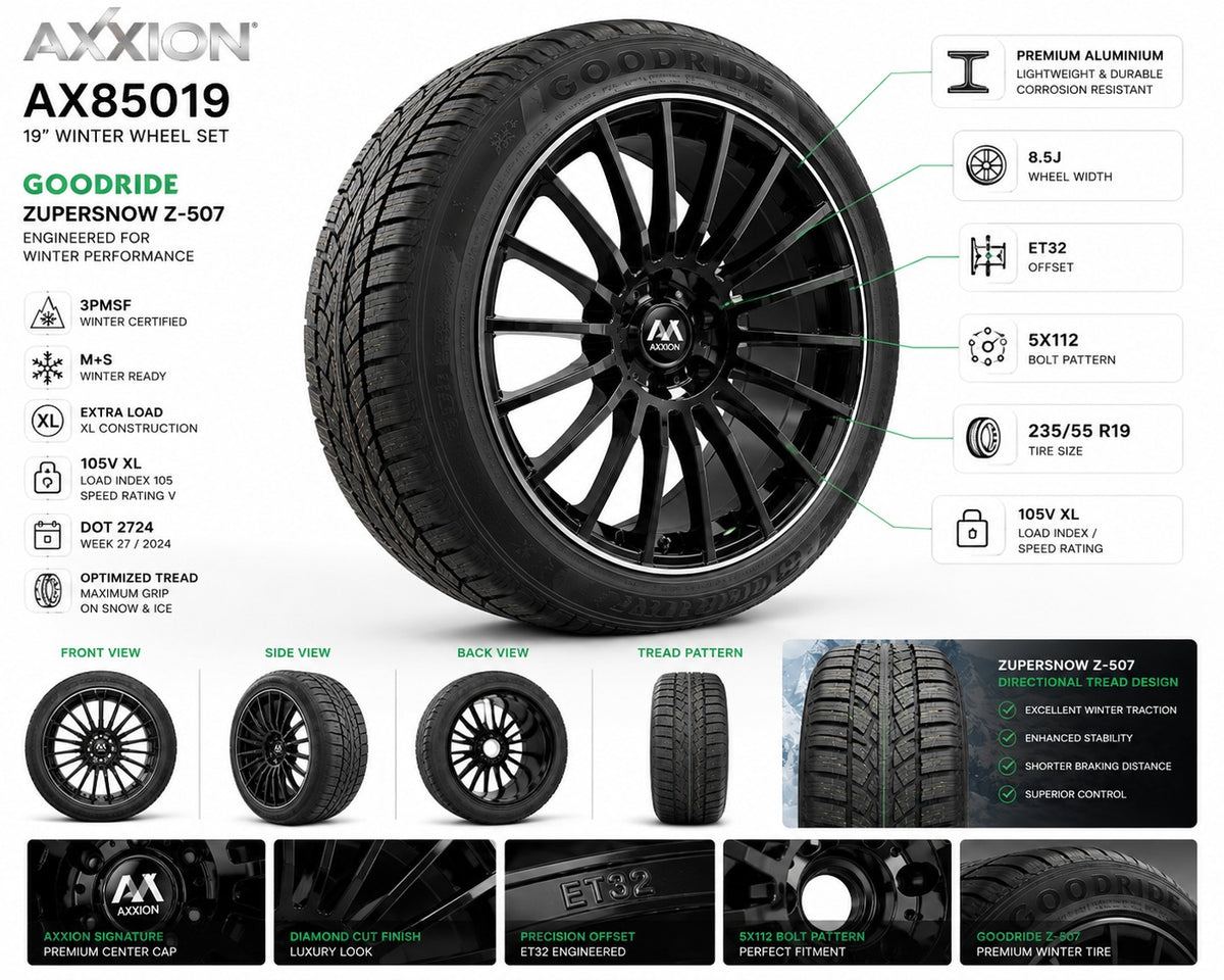 4x Axxion AX85019 8.5x19 ET32 5x112 Winterräder 235/55 R19 Goodride ZuperSnow Kompletträder