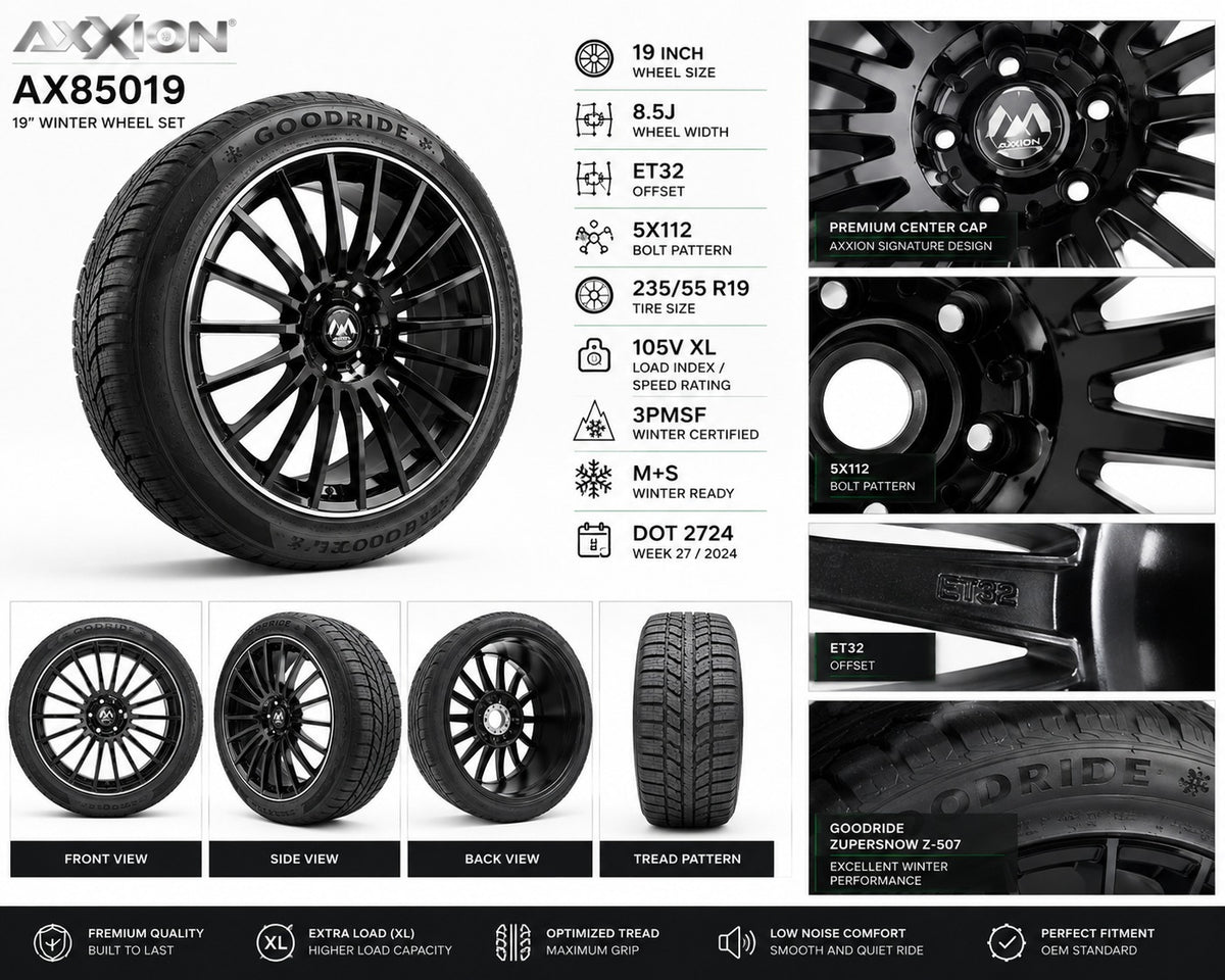 4x Axxion AX85019 8.5x19 ET32 5x112 Winterräder 235/55 R19 Goodride ZuperSnow Kompletträder