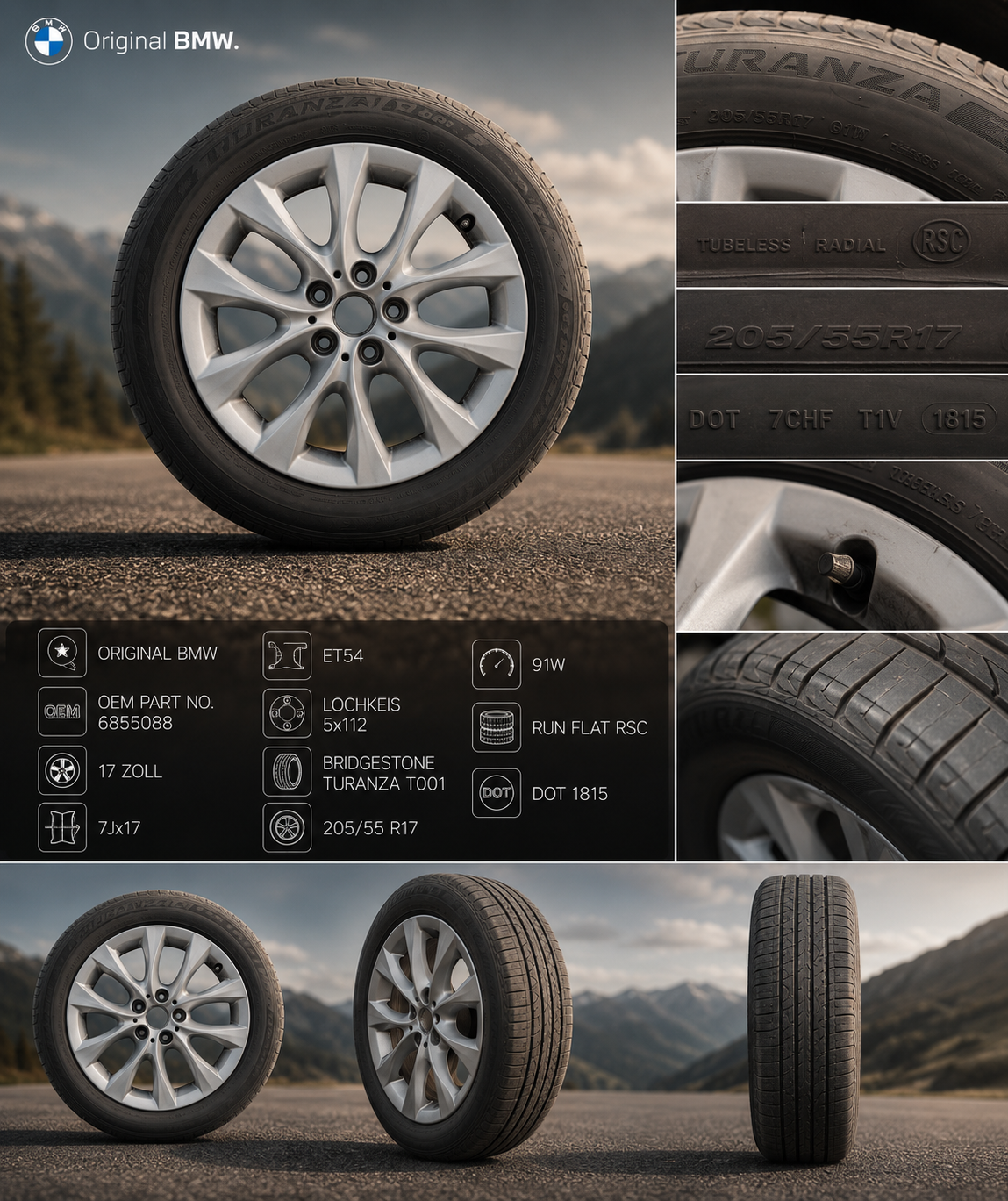 4 x Original BMW 17Zoll Alufelgen 6855088 Kompletträder 7Jx17 ET54 5x112 205/55 R17 Sommerreifen