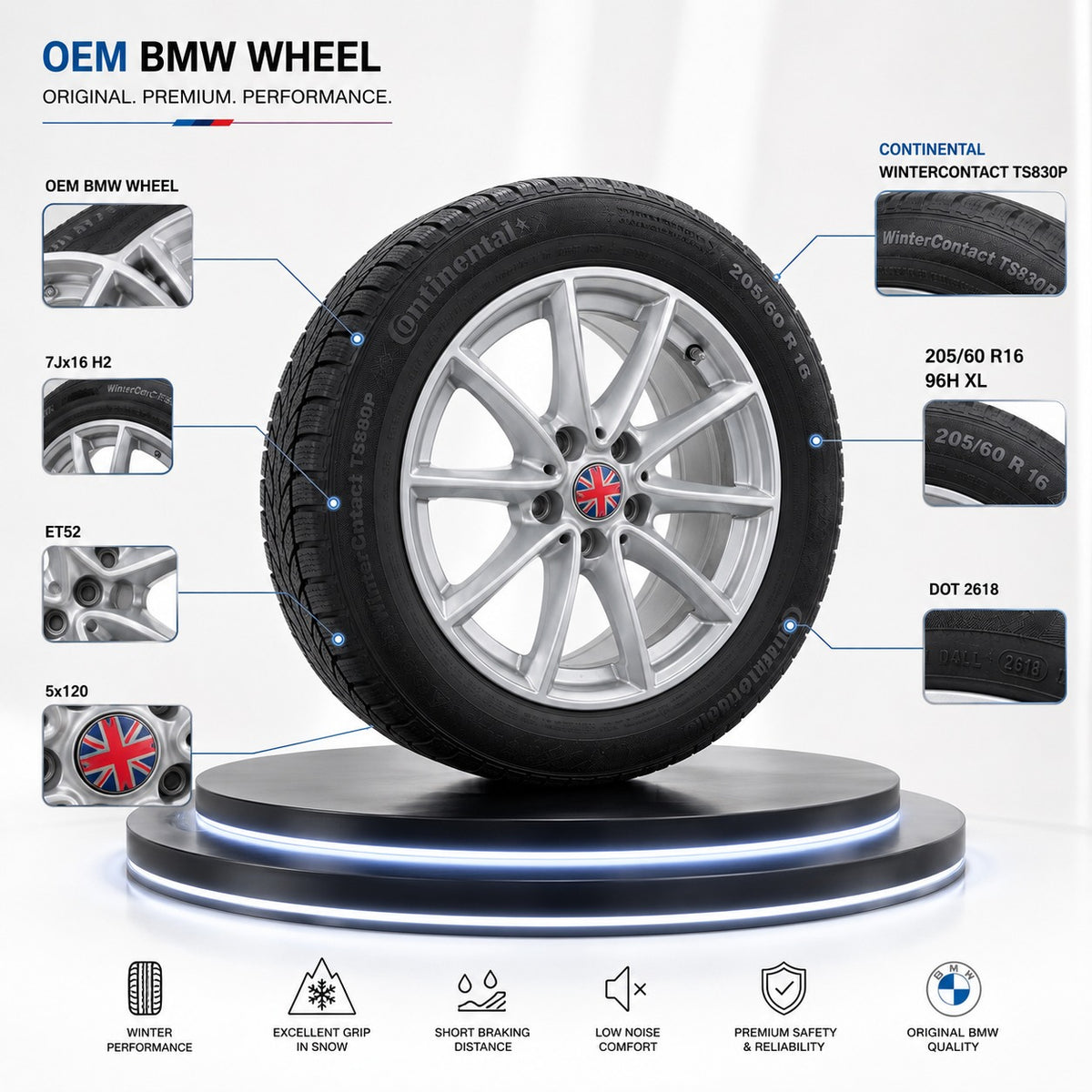 4 x Winterräder Original BMW 205/60 R16 Alufelgen 92H M+S 6855080 Continental Kompletträder