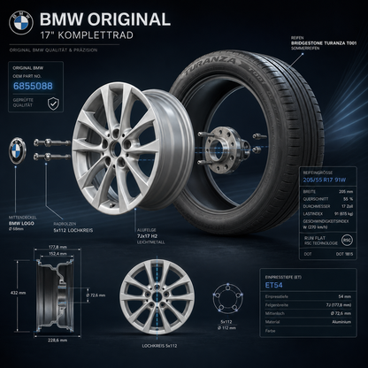 4 x Original BMW 17Zoll Alufelgen 6855088 Kompletträder 7Jx17 ET54 5x112 205/55 R17 Sommerreifen