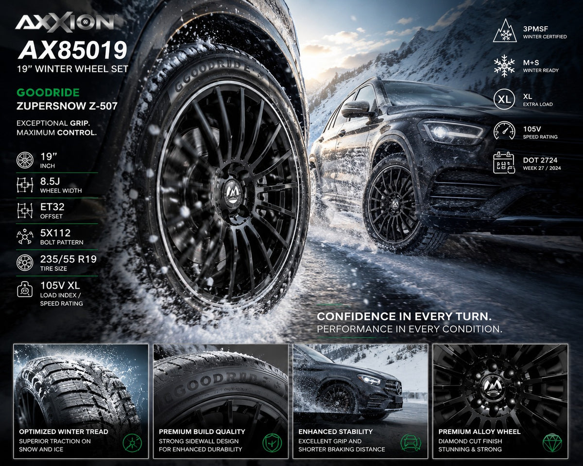 4x Axxion AX85019 8.5x19 ET32 5x112 Winterräder 235/55 R19 Goodride ZuperSnow Kompletträder